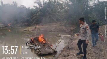 Polsek Benai Tertibkan Aktivitas PETI di Desa Geringging Baru, Dua Rakit Dimusnahkan